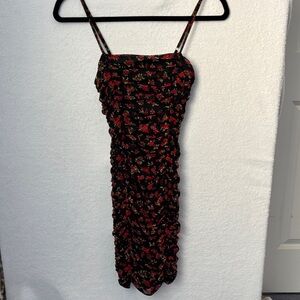 MARBLE Black Dress with Red Floral Design